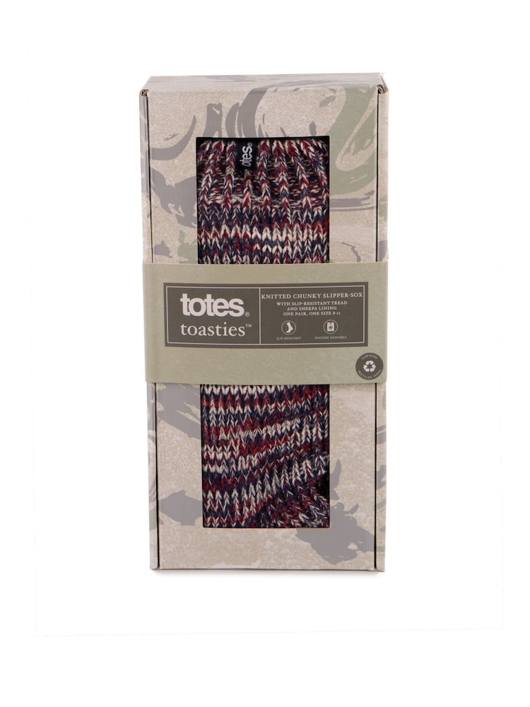 Totes Red Mens Chunky Twist Slipper Socks - Image 5 of 5