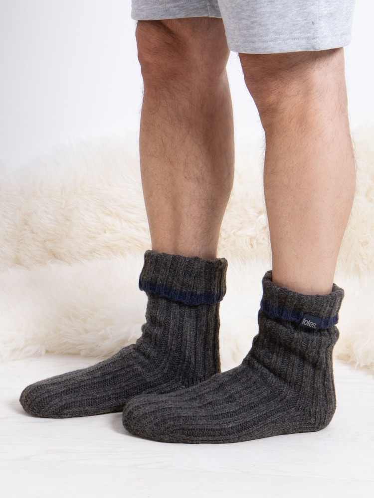 Totes Grey Mens Chunky Winter Slipper Socks - Image 1 of 5