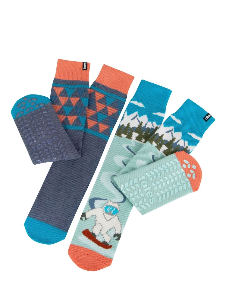 Totes Aqua Blue Mens Original Winter Slipper Socks 2 Pack - Image 1 of 5