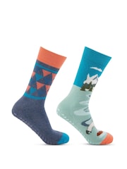 Totes Aqua Blue Mens Original Winter Slipper Socks 2 Pack - Image 2 of 5