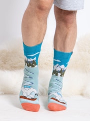 Totes Aqua Blue Mens Original Winter Slipper Socks 2 Pack - Image 4 of 5