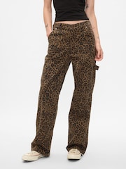 Gap Brown Mid Rise Leopard Print 90s Loose Cargo Jeans - Image 2 of 9