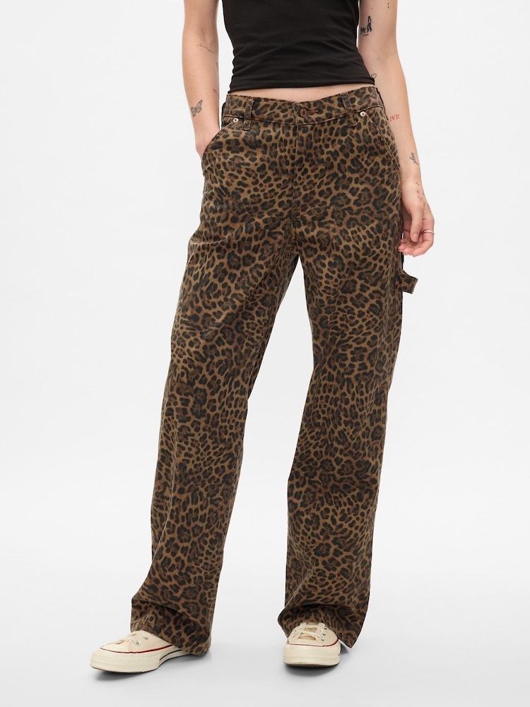 Gap Brown Mid Rise Leopard Print 90s Loose Cargo Jeans - Image 2 of 9