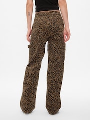 Gap Brown Mid Rise Leopard Print 90s Loose Cargo Jeans - Image 3 of 9