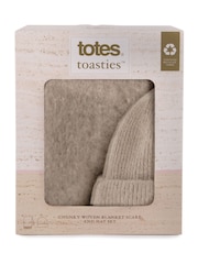Totes Cream Ladies Chunky Winter Woven Blanket Scarf and Hat - Image 4 of 4