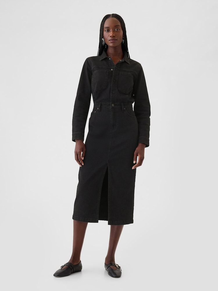 Gap Black Denim Midi Dress - Image 1 of 6
