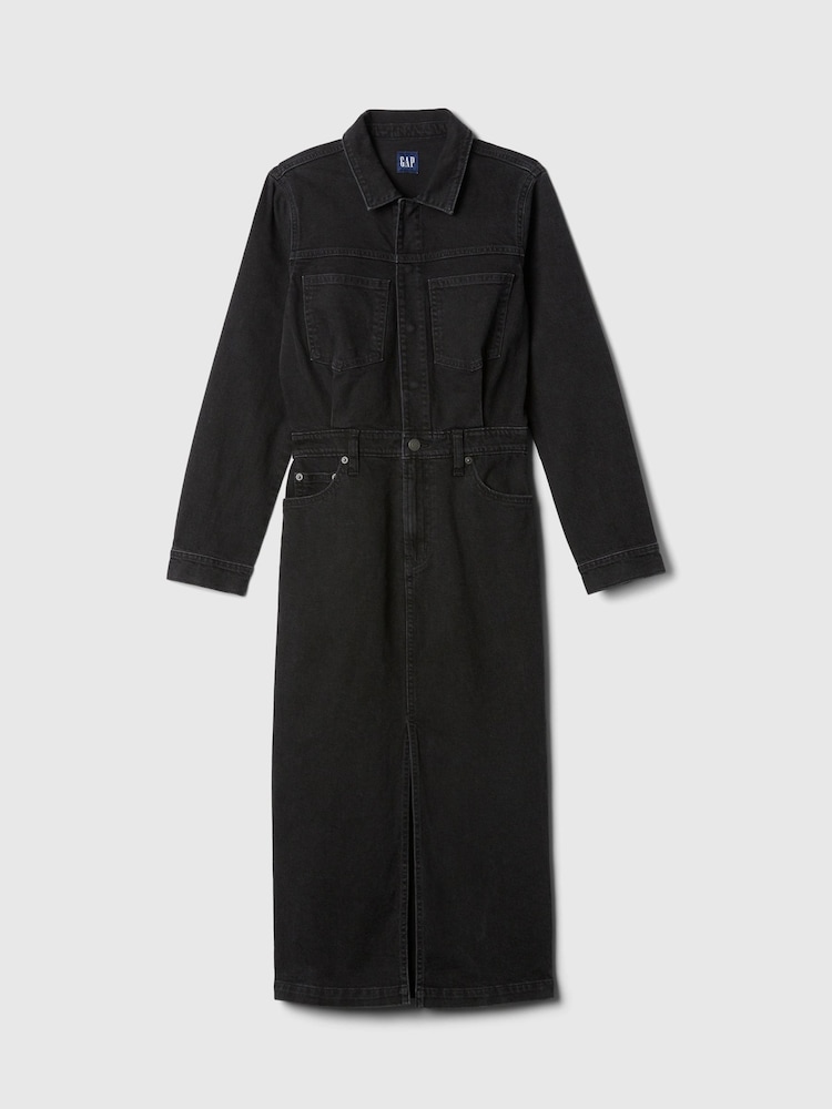 Gap Black Denim Midi Dress - Image 6 of 6 Gap Black Denim Midi Dress - Image 6 of 6