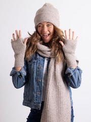 Totes Cream Ladies Knitted Winter Hat Scarf and Armwarmers Set - Image 1 of 4