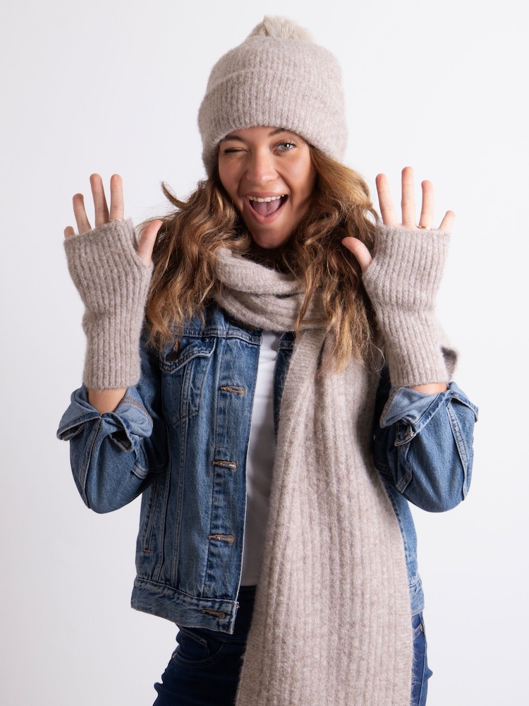 Totes Cream Ladies Knitted Winter Hat Scarf and Armwarmers Set - Image 1 of 4