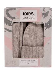 Totes Cream Ladies Knitted Winter Hat Scarf and Armwarmers Set - Image 2 of 4