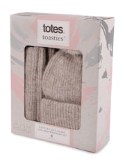 Totes Cream Ladies Knitted Winter Hat Scarf and Armwarmers Set - Image 3 of 4