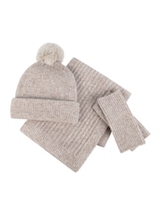 Totes Cream Ladies Knitted Winter Hat Scarf and Armwarmers Set - Image 4 of 4