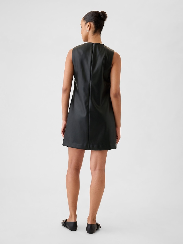 Gap Black Faux Leather Mini Shift Dress - Image 2 of 5 Gap Black Faux Leather Mini Shift Dress - Image 2 of 5