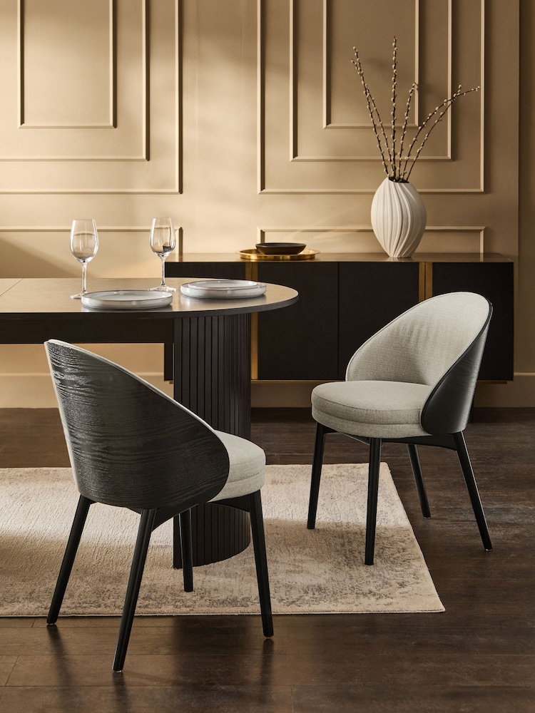 Set of 2 Tweedy Plain Light Grey Kensley Black Leg Dining Chairs - Image 1 of 9