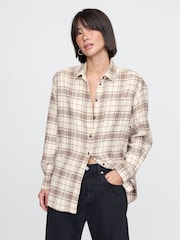 Gap Beige Oversized Flannel Shirt - Image 1 of 5