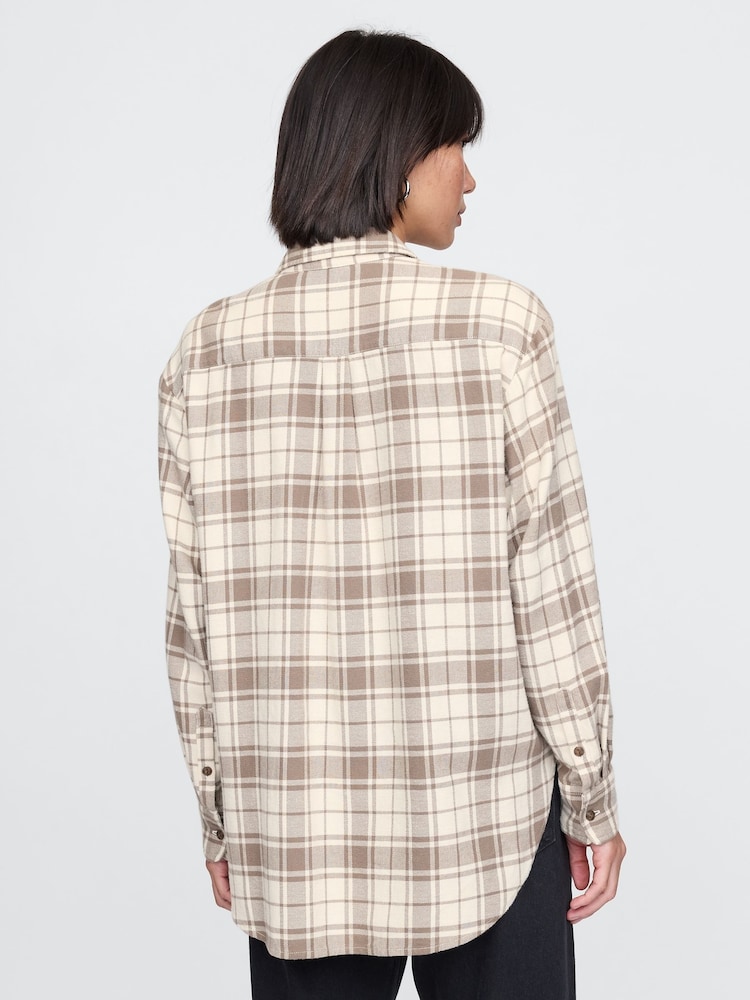 Gap Beige Oversized Flannel Shirt - Image 2 of 5