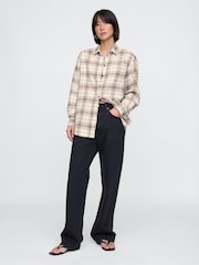 Gap Beige Oversized Flannel Shirt - Image 3 of 5