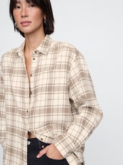 Gap Beige Oversized Flannel Shirt - Image 4 of 5