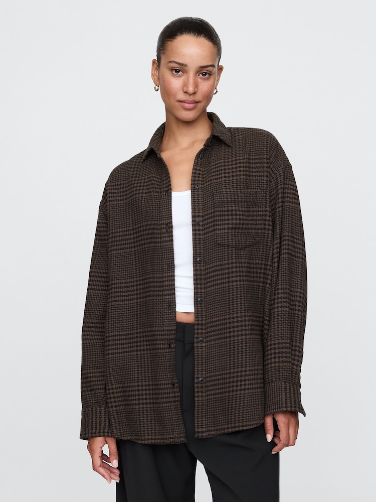 Gap Brown Oversized Flannel Shirt - Image 1 of 5