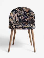 Set of 2 Soft Velvet Floral Dark Blue Newman Dark Wood Leg Dining Chairs - Image 3 of 8