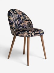 Set of 2 Soft Velvet Floral Dark Blue Newman Dark Wood Leg Dining Chairs - Image 5 of 8