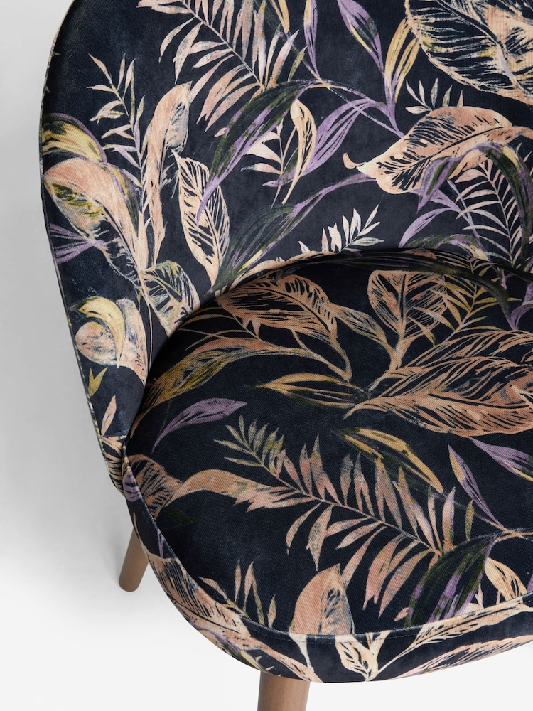 Set of 2 Soft Velvet Floral Dark Blue Newman Dark Wood Leg Dining Chairs - Image 8 of 8