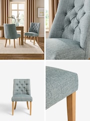 Set of 2 Chunky Weave Mid Blue Wolton Light Wood Leg Collection Luxe Button Dining Chairs - Image 2 of 10