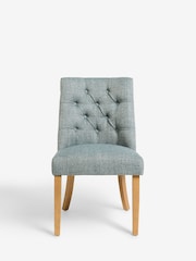 Set of 2 Chunky Weave Mid Blue Wolton Light Wood Leg Collection Luxe Button Dining Chairs - Image 4 of 10