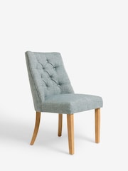 Set of 2 Chunky Weave Mid Blue Wolton Light Wood Leg Collection Luxe Button Dining Chairs - Image 6 of 10