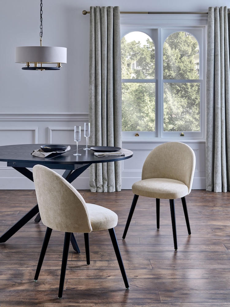 Set of 2 Cotswold Chenille Light Natural Newman Black Leg Dining Chairs - Image 1 of 8
