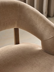 Set of 2 Fine Chenille Sand Natural Remi Dark Wood Leg Dining Chairs - Image 4 of 11