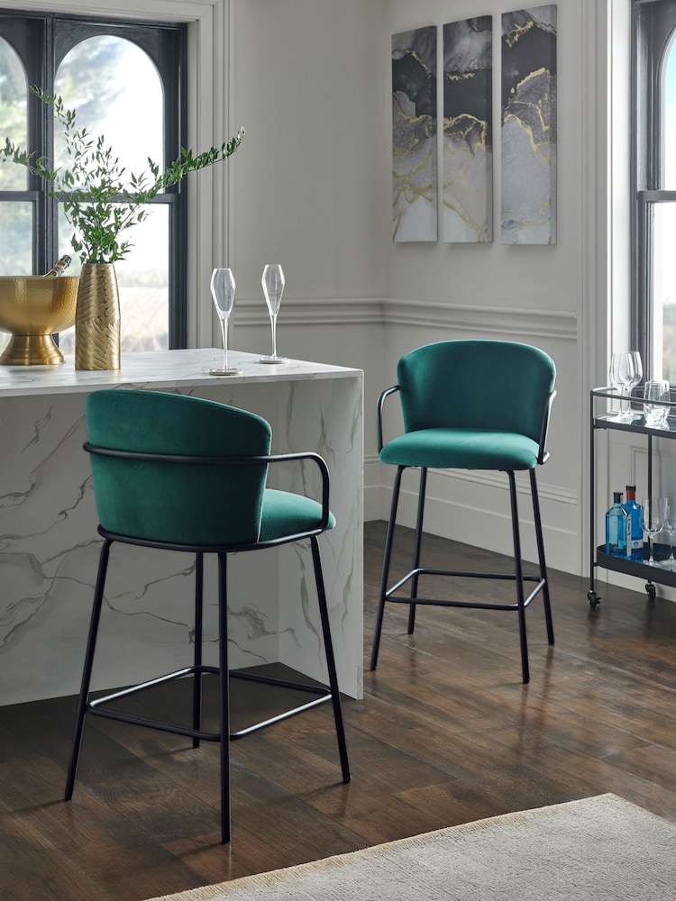 Soft Velvet Marine Blue Hugh Bar Stool - Image 1 of 9