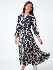 Roman Black Abstract Print Midi Dress - Image 1 of 5