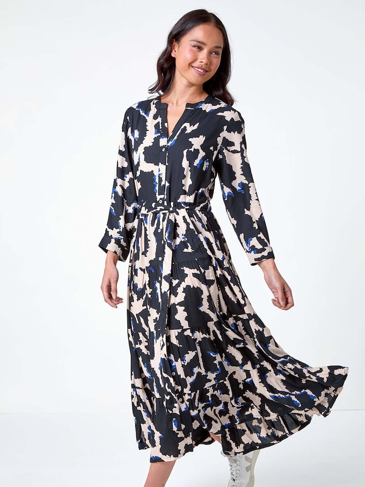 Roman Black Abstract Print Midi Dress - Image 1 of 5