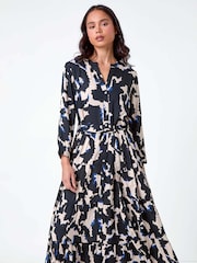 Roman Black Abstract Print Midi Dress - Image 2 of 5