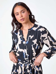 Roman Black Abstract Print Midi Dress - Image 4 of 5