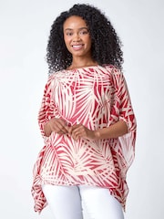 Roman Natural Petite Leaf Print Overlay Top - Image 1 of 5