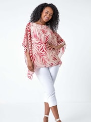 Roman Natural Petite Leaf Print Overlay Top - Image 2 of 5