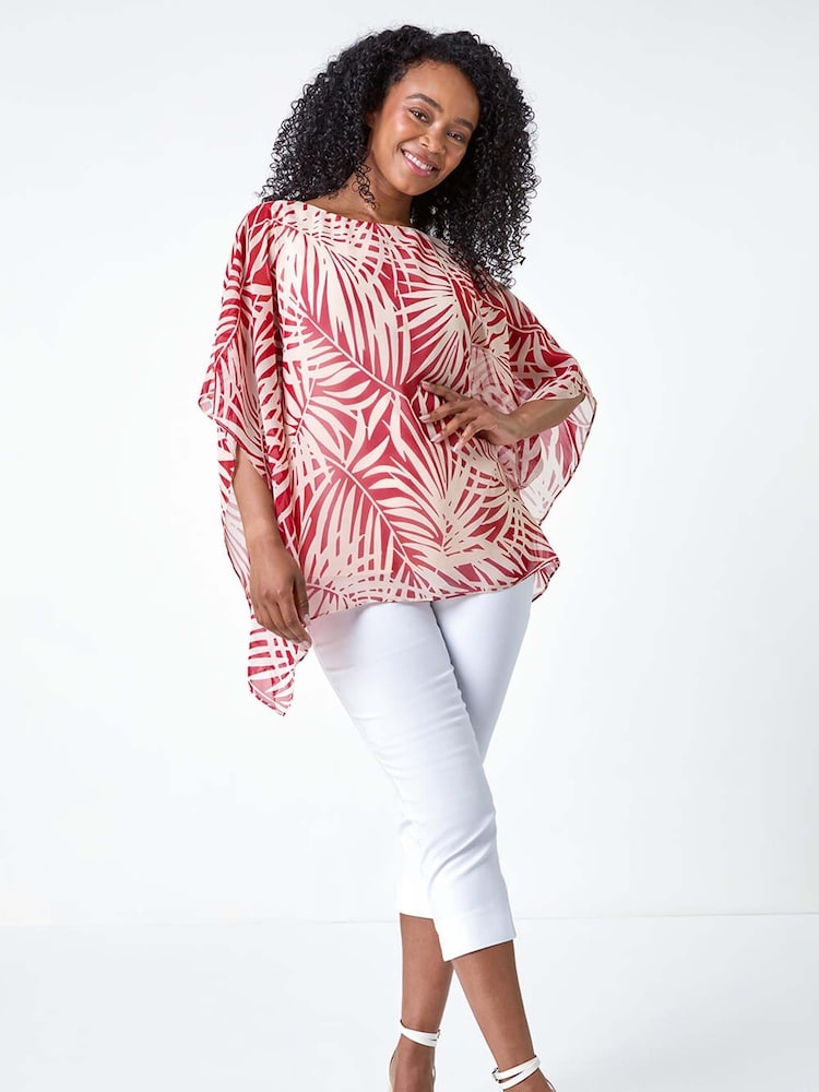 Roman Natural Petite Leaf Print Overlay Top - Image 2 of 5