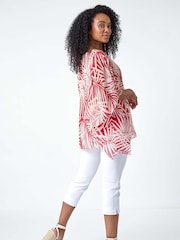 Roman Natural Petite Leaf Print Overlay Top - Image 3 of 5