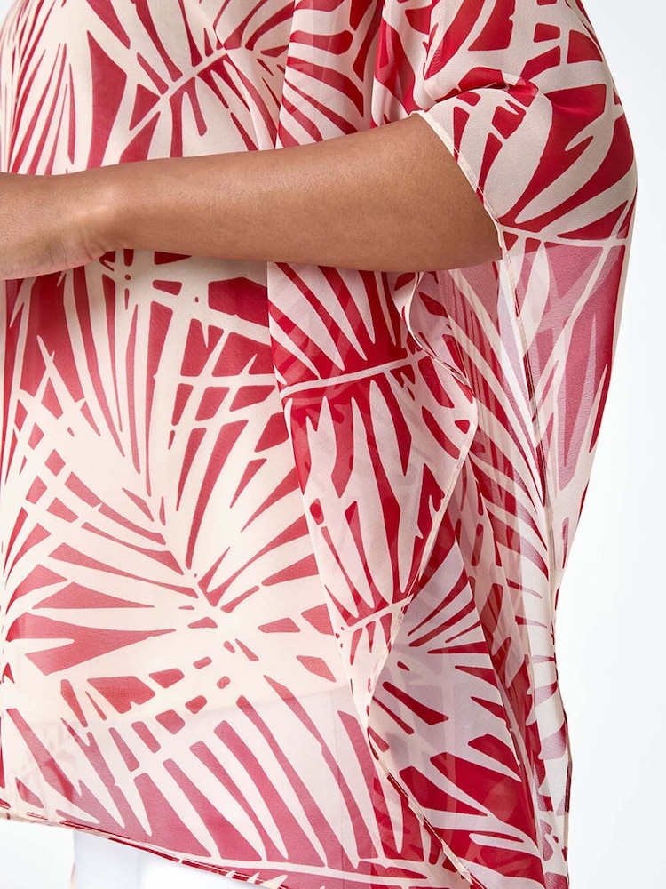 Roman Natural Petite Leaf Print Overlay Top - Image 5 of 5