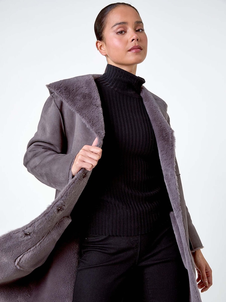 Roman Grey Reversible Faux Sheepskin Coat - Image 2 of 5