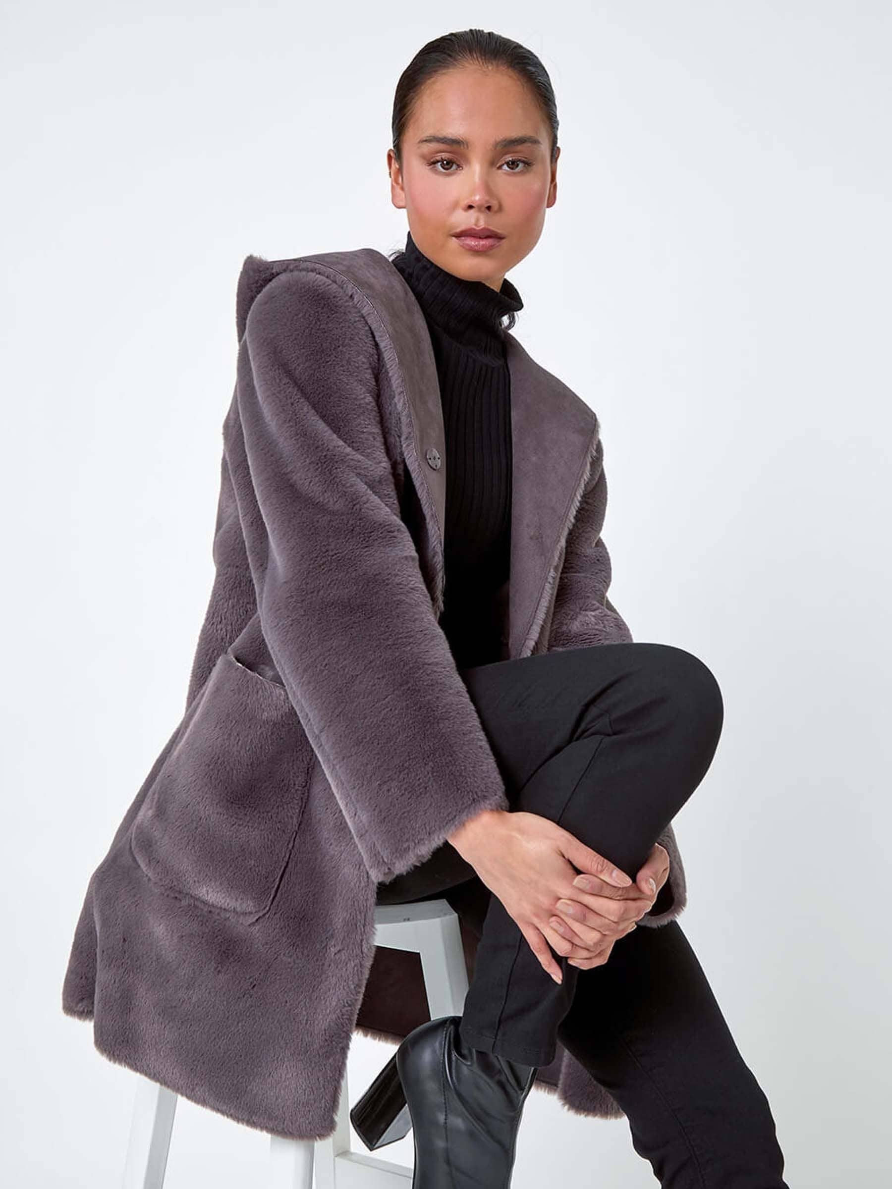Buy Roman Grey Reversible Faux Sheepskin Coat from the Next UK online shop
