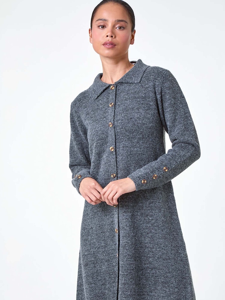 Roman Grey Collar Detail Knit Shift Dress - Image 1 of 5