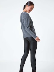 Roman Grey Pearl Embellished High Neck Jumper - Image 3 of 5