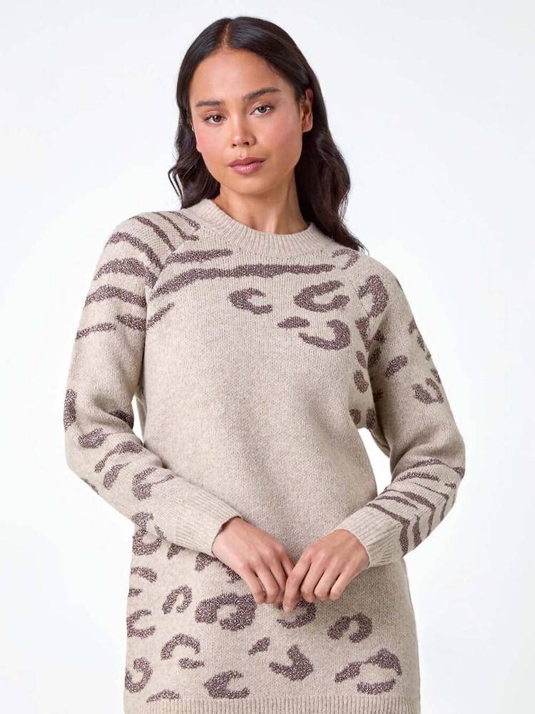 Roman Natural Petite Animal Print Longline Stretch Jumper - Image 1 of 5