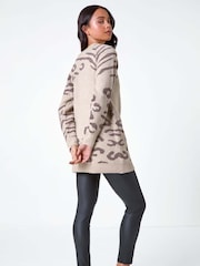 Roman Natural Petite Animal Print Longline Stretch Jumper - Image 3 of 5