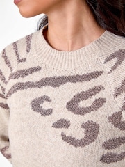 Roman Natural Petite Animal Print Longline Stretch Jumper - Image 5 of 5