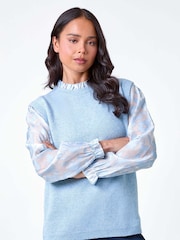 Roman Blue Floral Print 2 in 1 Knit Jumper - Image 1 of 5