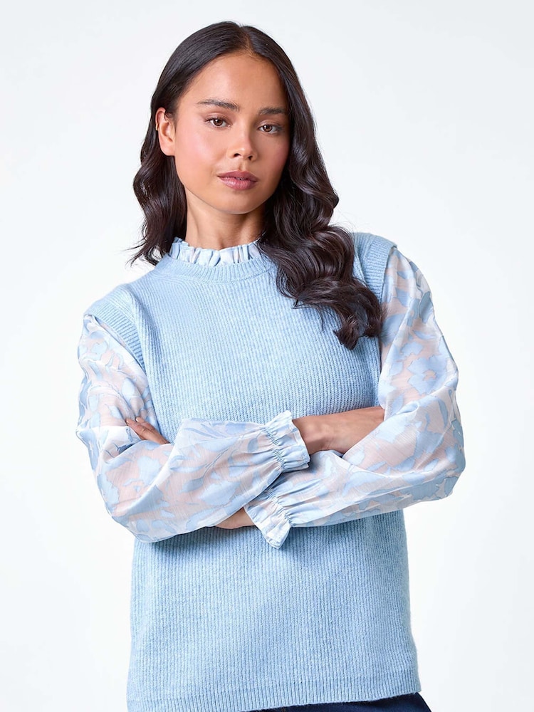 Roman Blue Floral Print 2 in 1 Knit Jumper - Image 1 of 5